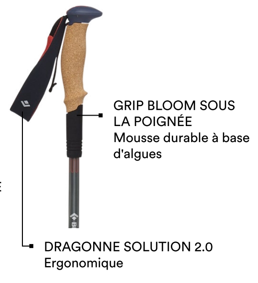 The cork handle of the poles of the Pursuit Series Black Diamond range